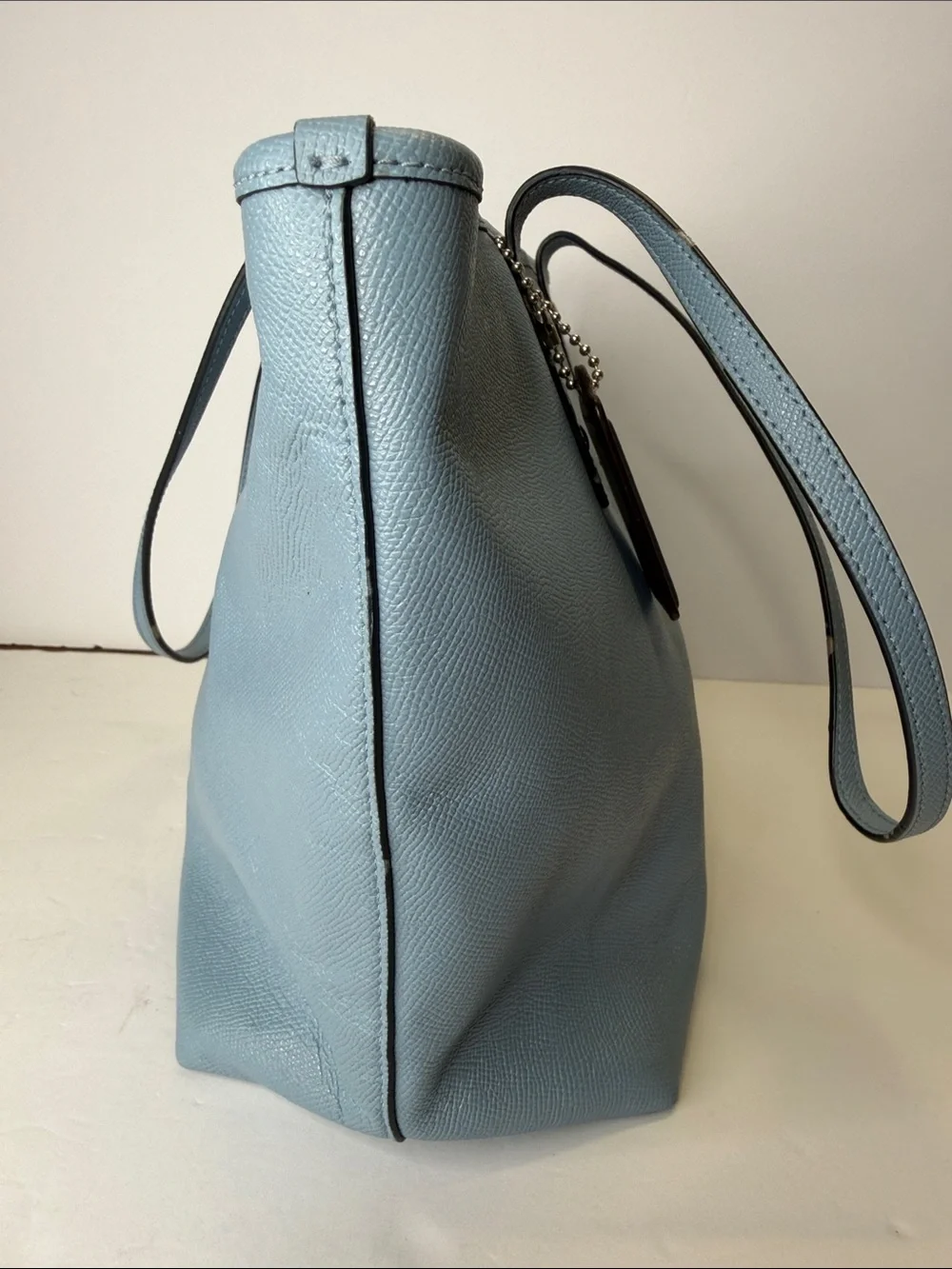 Coach Light Blue Leather Tote with Silver Hardware